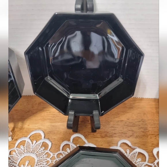 Vintage ARCOROC Black Octagon Bowls Set of 8 with Bonus Set of 2 Candle Holders - Picture 4 of 9